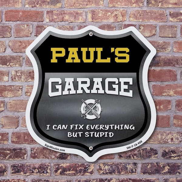 Signmission Paul's Garage I Can Fix Everything But Stupid, 12 inch X 12 inch, Aluminum Metal Sign, 2PK - SHI-A-2PACK-12-490-PAUL