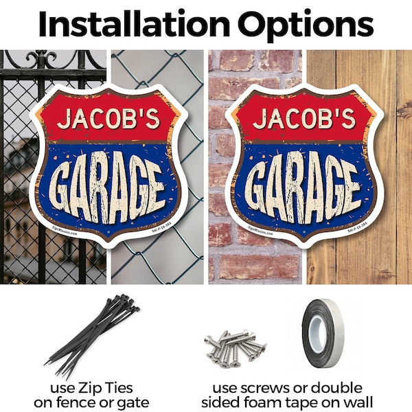Signmission Jacob's Garage, 6 inch X 6 inch, Plastic Sign, 2PK - SHI-P-2PACK-6-383-JACOB