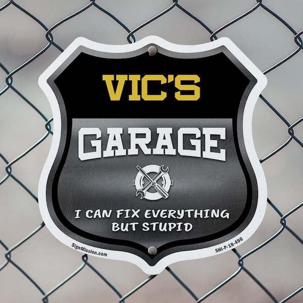 Signmission Vic's Garage I Can Fix Everything But Stupid, 12 inch X 12 inch, Aluminum Metal Sign, 5PK - SHI-A-5PACK-12-490-VIC