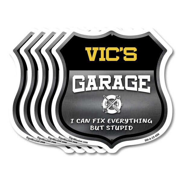 Signmission Vic's Garage I Can Fix Everything But Stupid, 12 inch X 12 inch, Aluminum Metal Sign, 5PK - SHI-A-5PACK-12-490-VIC