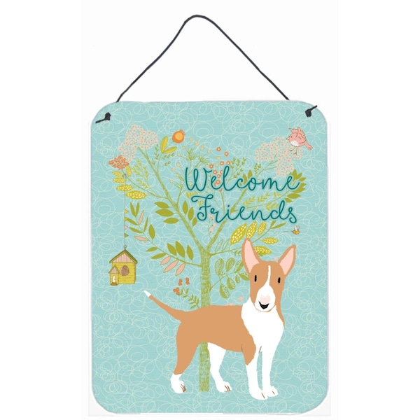 Carolines Treasures Welcome Friends Brown Bull Terrier Wall or Door Hanging Prints - BB7605DS1216