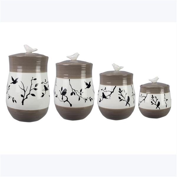 Youngs Ceramic Botanical Design Canister with Silicone Seal - Set of 4 - 21222