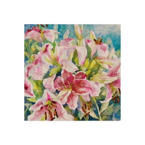Trademark Fine Art Annelein Beukenkamp 'Pink Lilies On Blue' Canvas Art, 18x18 - ALI38119-C1818GG