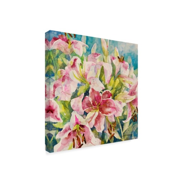 Trademark Fine Art Annelein Beukenkamp 'Pink Lilies On Blue' Canvas Art, 18x18 - ALI38119-C1818GG