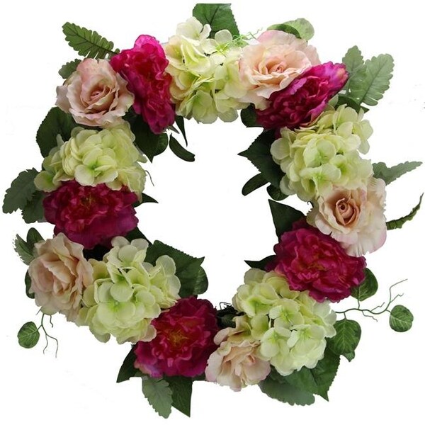Adlmired By Nature Admired by Nature ABN1W003-NTRL Artificial 24 in. Peony; Rose & Hydreangea Wreath - Multi Color - ABN1W003-NTRL