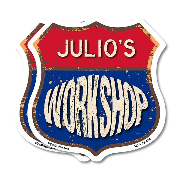 Signmission Julio's Workshop, 12 inch X 12 inch, Aluminum Metal Sign, 2PK - SHI-A-2PACK-12-489-JULIO
