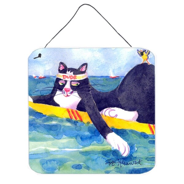 Micasa Black And White Cat Surfin Bird Aluminium Metal Wall Or Door Hanging Prints - MI240243