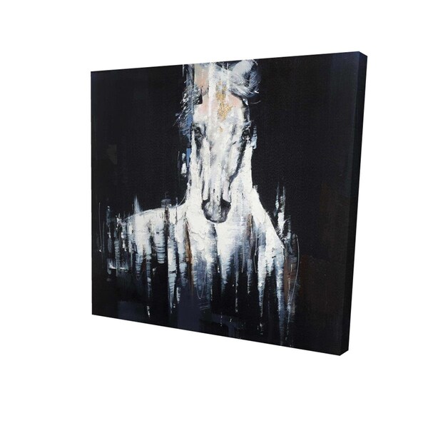 Fondo 32 x 32 in. Abstract White Horse on Black Background-Print on Canvas - FO2793536
