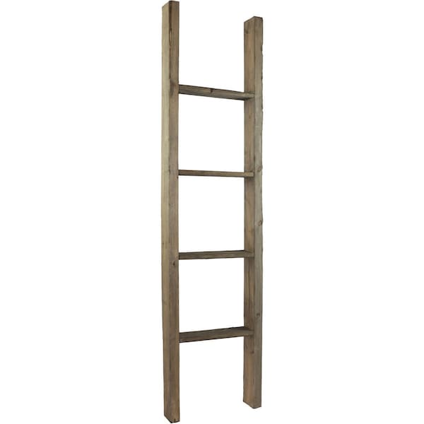 Ekena Millwork 15"W x 60"H x 3 1/2"D Vintage Farmhouse 4 Rung Ladder, Barnwood Decor Collection, Pebble Grey - DECR015X060X04LDRPG