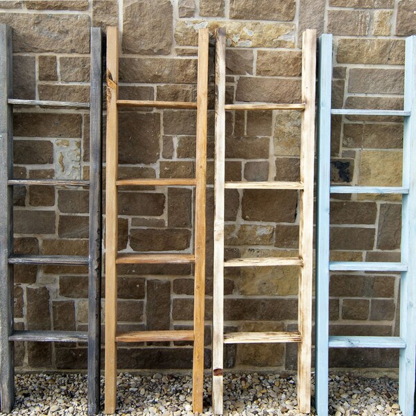 Ekena Millwork 15"W x 60"H x 3 1/2"D Vintage Farmhouse 4 Rung Ladder, Barnwood Decor Collection, Pebble Grey - DECR015X060X04LDRPG