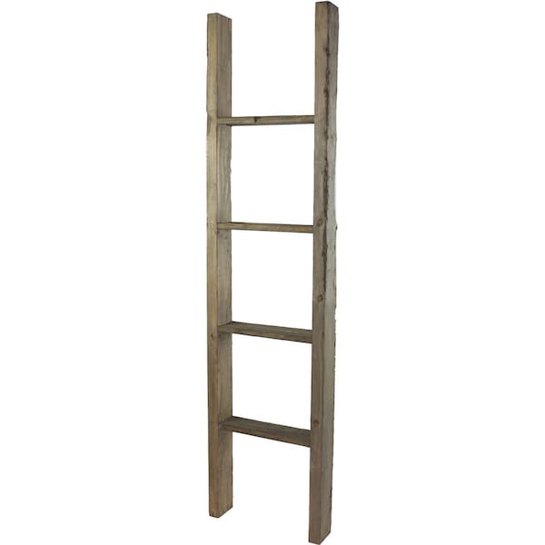 Ekena Millwork 15"W x 60"H x 3 1/2"D Vintage Farmhouse 4 Rung Ladder, Barnwood Decor Collection, Pebble Grey - DECR015X060X04LDRPG