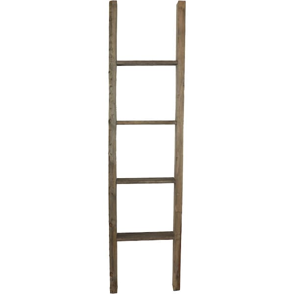 Ekena Millwork 15"W x 60"H x 3 1/2"D Vintage Farmhouse 4 Rung Ladder, Barnwood Decor Collection, Pebble Grey - DECR015X060X04LDRPG