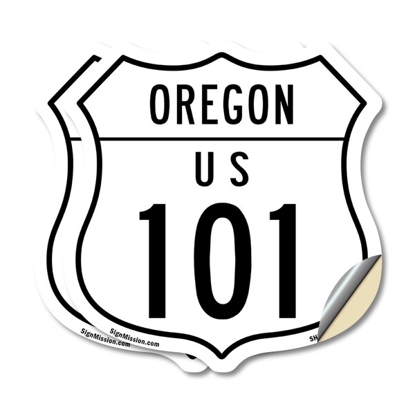 Signmission Oregon Route Marker Shield Sign Us 101, 18 inch X 18 inch, Vinyl Decal, 2PK - SHI-D-2PACK-18-427