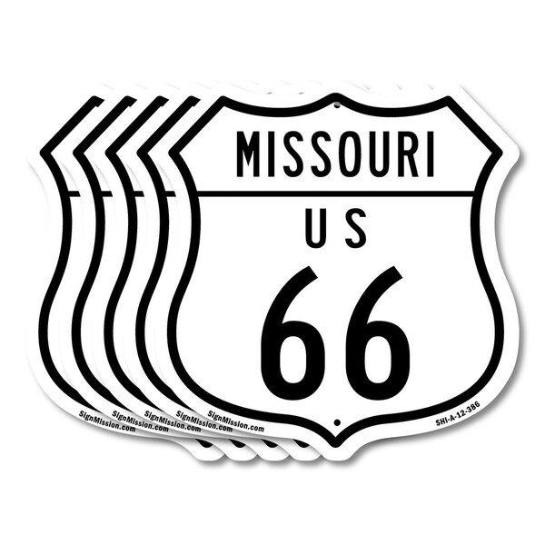 Signmission Missouri Route Marker Shield Sign Us 66, 12 inch X 12 inch, Aluminum Metal Sign, 5PK - SHI-A-5PACK-12-386