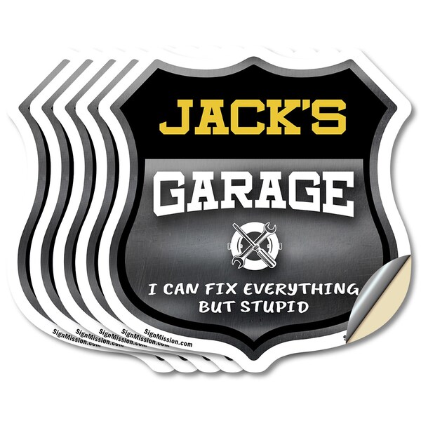 Signmission Jack's Garage I Can Fix Everything But Stupid, 4 inch X 4 inch, Vinyl Decal, 5PK - SHI-D-5PACK-4-490-JACK