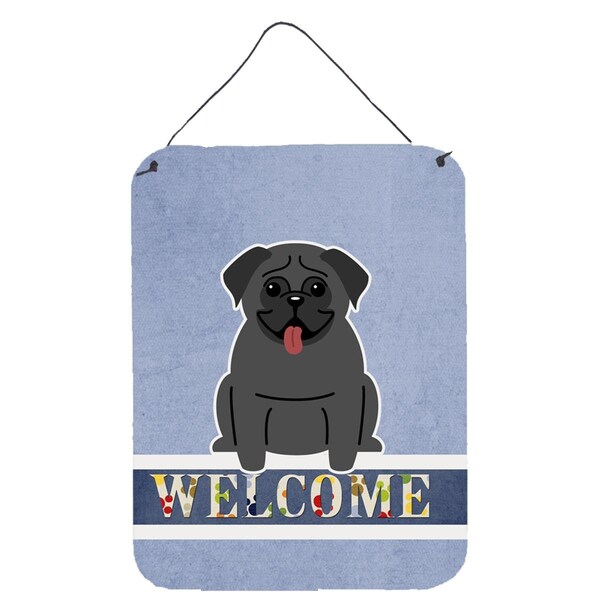 Carolines Treasures Pug Black Welcome Wall or Door Hanging Prints - BB5587DS1216
