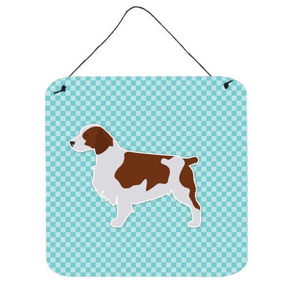Carolines Treasures Welsh Springer Spaniel Checkerboard Blue Wall or Door Hanging Prints - BB3700DS66