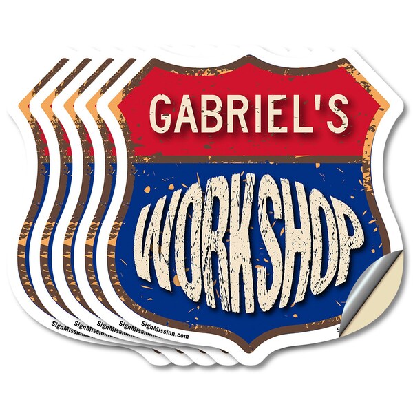 Signmission Gabriel's Workshop, 6 inch X 6 inch, Vinyl Decal, 5PK - SHI-D-5PACK-6-489-GABRIEL