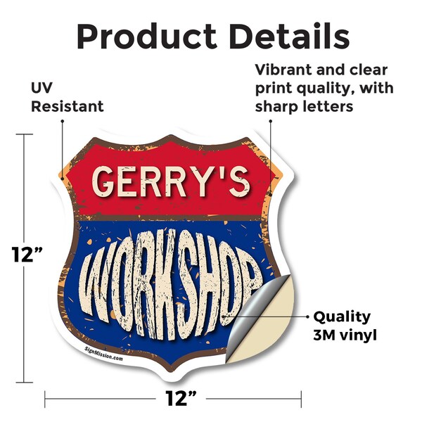 Signmission Gerry's Workshop, 12 Inch X 12 Inch, Vinyl Decal - SHI-D-12-489-GERRY