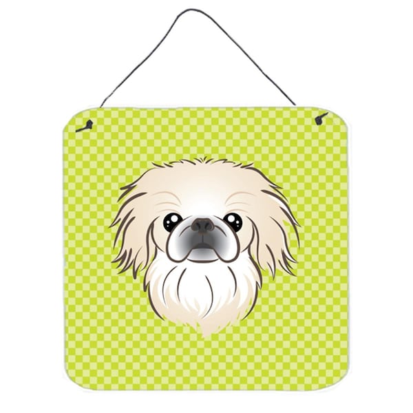 Micasa Checkerboard Lime Green Pekingese Aluminum Metal Wall Or Door Hanging Prints6 x 6 In. - MI729824