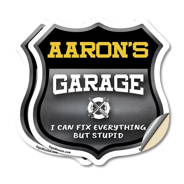 Signmission Aaron's Garage I Can Fix Everything But Stupid, 4 inch X 4 inch, Vinyl Decal, 2PK - SHI-D-2PACK-4-490-AARON