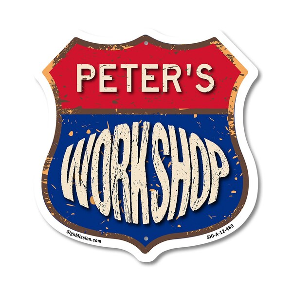Signmission Peter's Workshop, 12 Inch X 12 Inch, Aluminum Metal Sign - SHI-A-12-489-PETER