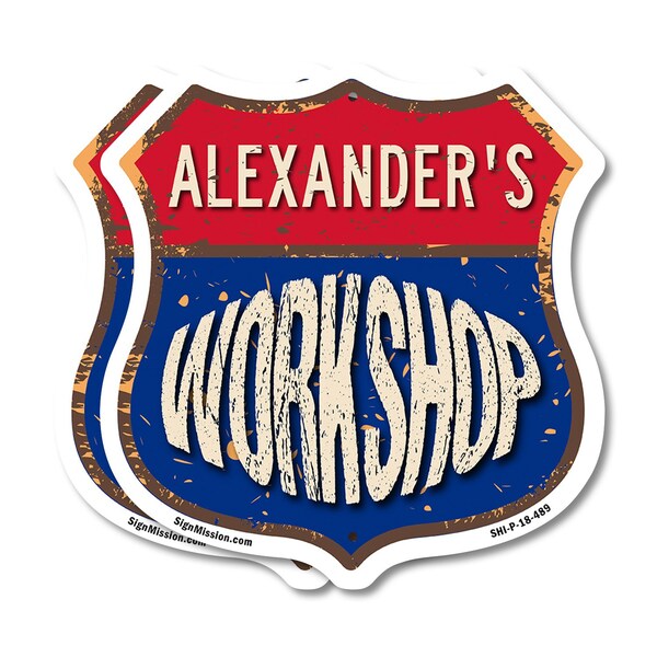 Signmission Alexander's Workshop, 18 inch X 18 inch, Plastic Sign, 2PK - SHI-P-2PACK-18-489-ALEXANDER