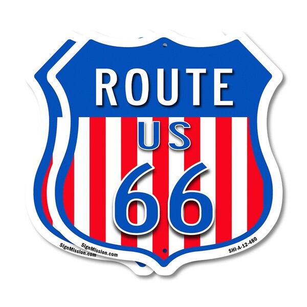 Signmission Route Us 66, 12 inch X 12 inch, Aluminum Metal Sign, 2PK - SHI-A-2PACK-12-480