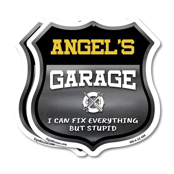 Signmission Angel's Garage I Can Fix Everything But Stupid, 12 inch X 12 inch, Aluminum Metal Sign, 2PK - SHI-A-2PACK-12-490-ANGEL