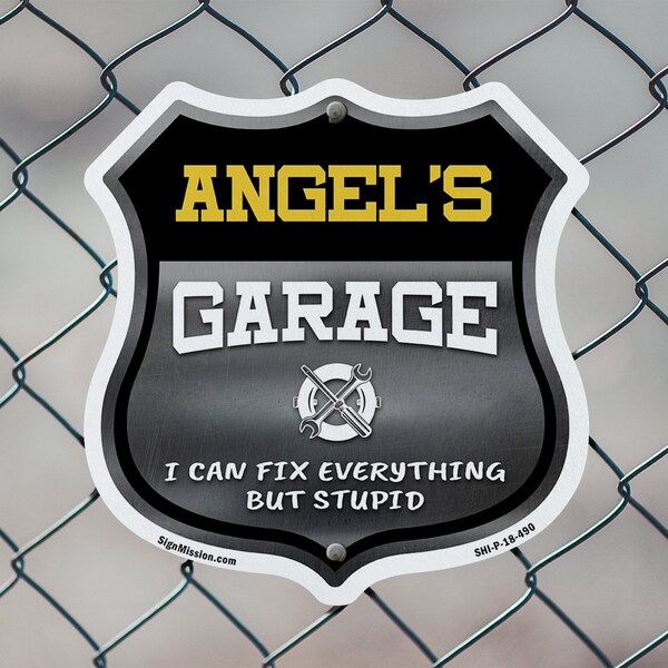 Signmission Angel's Garage I Can Fix Everything But Stupid, 12 inch X 12 inch, Aluminum Metal Sign, 2PK - SHI-A-2PACK-12-490-ANGEL