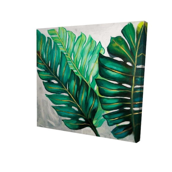 Begin Home Decor 12 x 12 in. Three Big Exotic Plant Leaves-Print on Canvas - 2080-1212-FL255