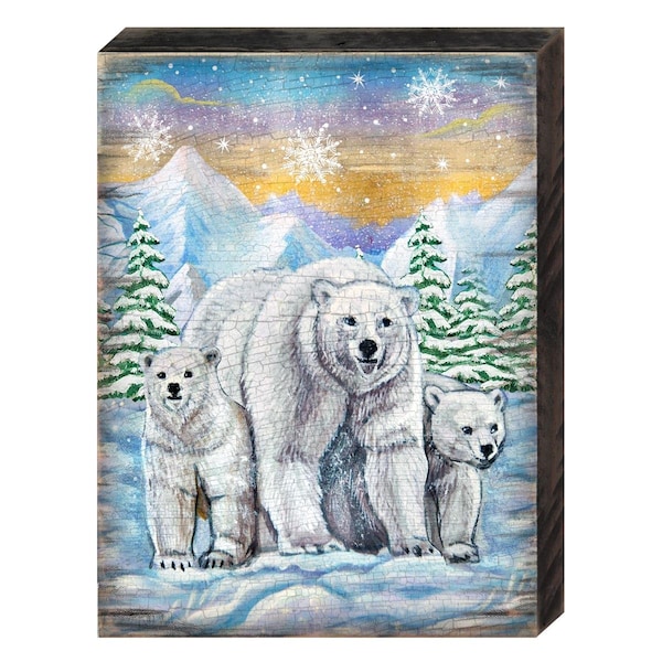 Designocracy 9521508 Polar Bears Wooden Block Graphic Art Design - 95215B08