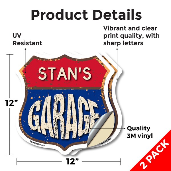 Signmission Stan's Garage, 12 inch X 12 inch, Vinyl Decal, 2PK - SHI-D-2PACK-12-383-STAN