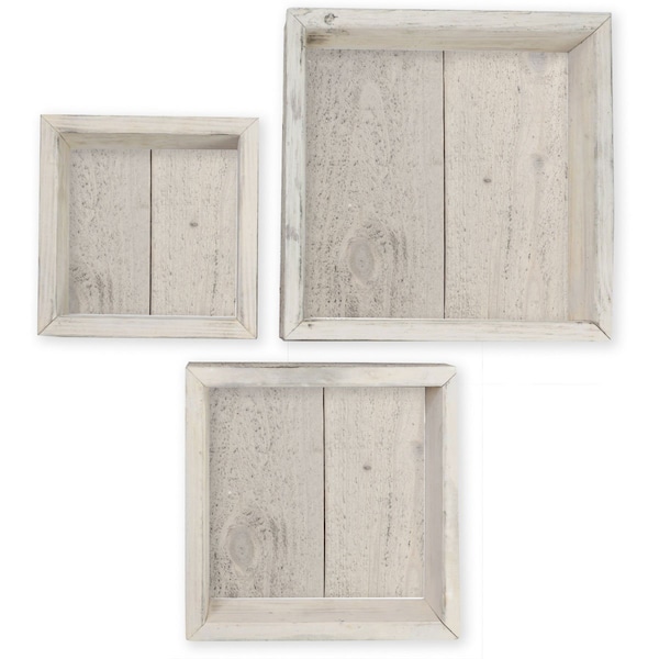 Ekena Millwork Set of 3, Square, Closed Back, Vintage Farmhouse Shadow Box Shelves, Barnwood Decor Collection - DECR15SBSQCBWH