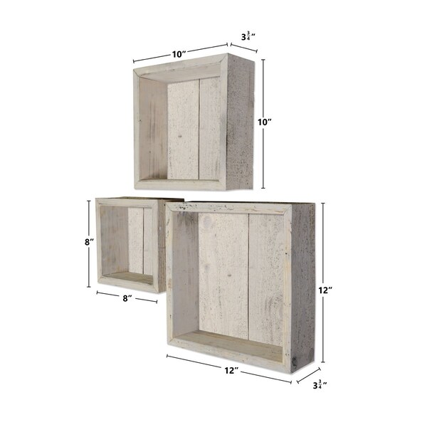 Ekena Millwork Set of 3, Square, Closed Back, Vintage Farmhouse Shadow Box Shelves, Barnwood Decor Collection - DECR15SBSQCBWH