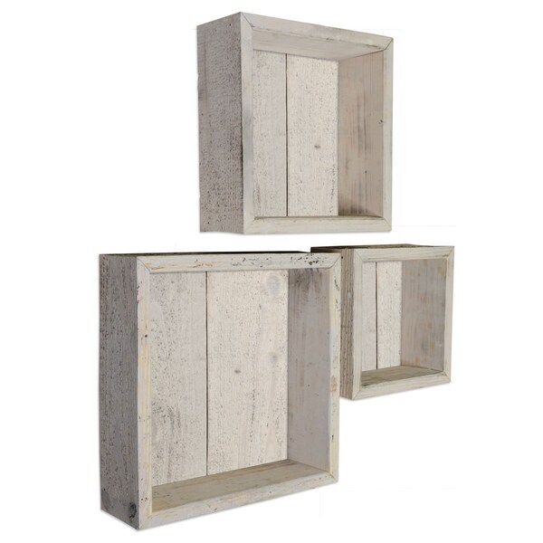 Ekena Millwork Set of 3, Square, Closed Back, Vintage Farmhouse Shadow Box Shelves, Barnwood Decor Collection - DECR15SBSQCBWH