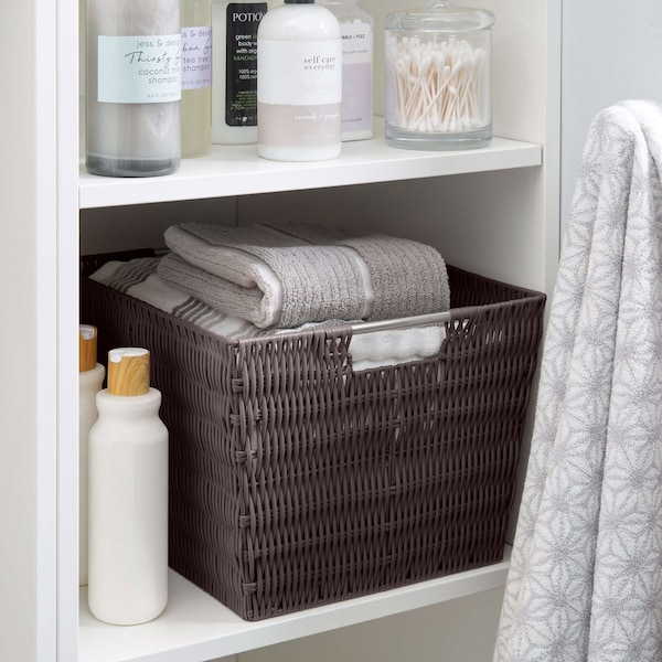 Simplify Large Rattan Storage Tote Basket in Chocolate - 25451-CHOCOLATE