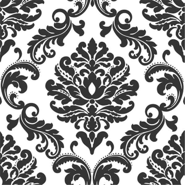 Sarahndipity Damask Peel and Stick Wallpaper Ariel Black  White - SA1691199