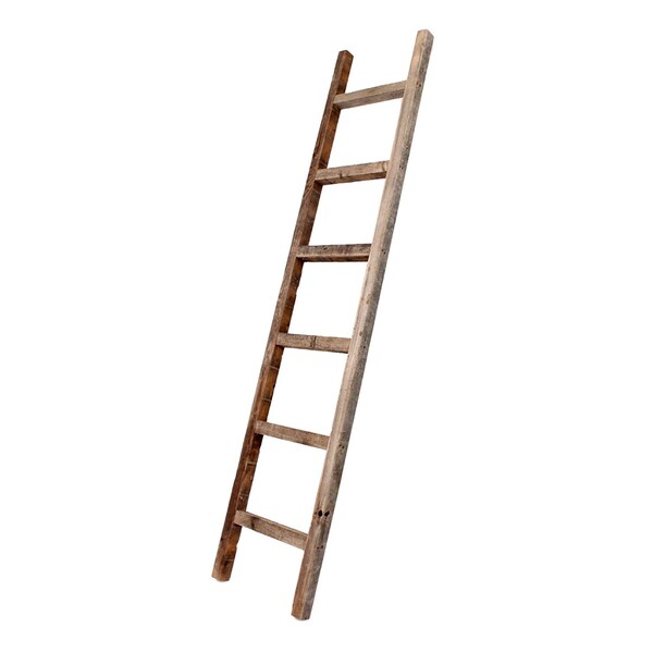 Barnwoodusa Rustic Farmhouse 6ft Reclaimed Wood Decorative Ladder (Weathered Gray) - 672713210375