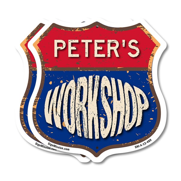 Signmission Peter's Workshop, 12 inch X 12 inch, Plastic Sign, 2PK - SHI-P-2PACK-12-489-PETER