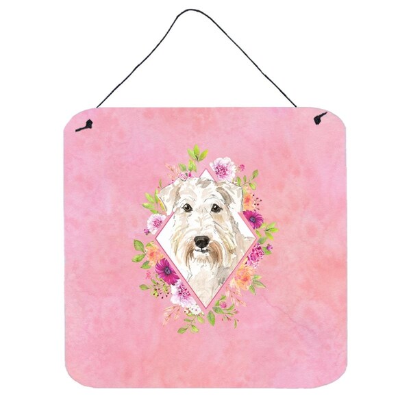 Carolines Treasures 6 x 6 in. Wheaten Terrier Pink Flowers Wall or Door Hanging Prints - CK4202DS66