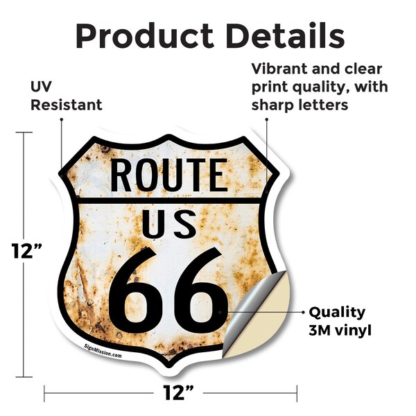 Signmission Route Us 66 Rustic, 12 Inch X 12 Inch, Vinyl Decal - SHI-D-12-485