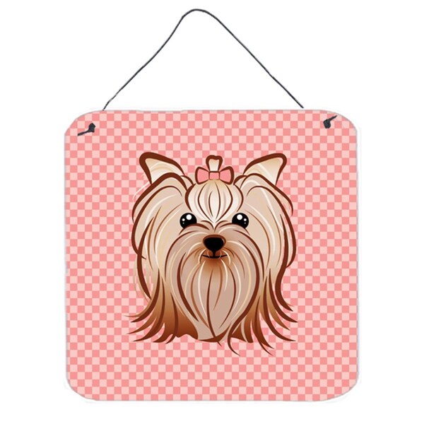 Micasa Pink Checkered Yorkie & Yorkshire Terrier Aluminium Metal Wall or Door Hanging Prints - MI729786