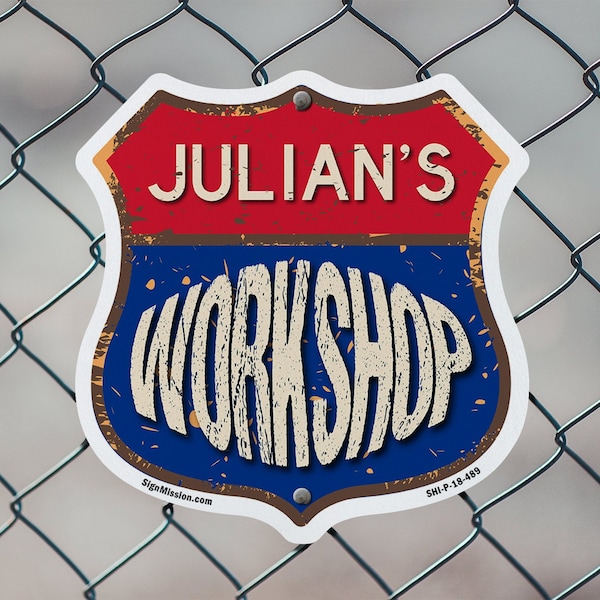 Signmission Julian's Workshop, 18 Inch X 18 Inch, Plastic Sign - SHI-P-18-489-JULIAN