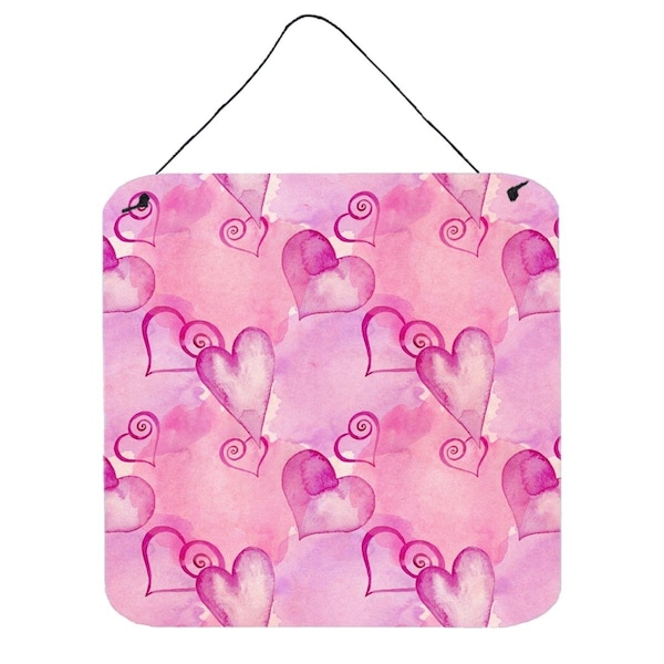Carolines Treasures Watercolor Hot Pink Hearts Wall or Door Hanging Prints, 6 x 6 in. - BB7564DS66