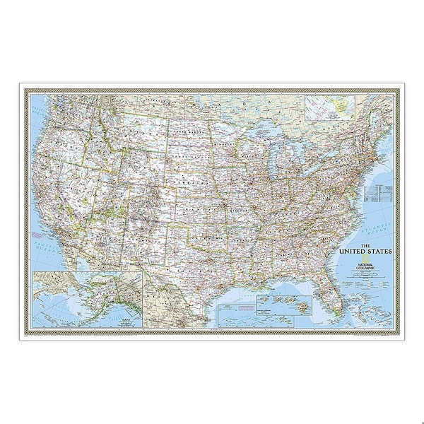 National Geographic United States Classic Map, Poster Size and Laminated, 36'' x 24'' - RE01020385