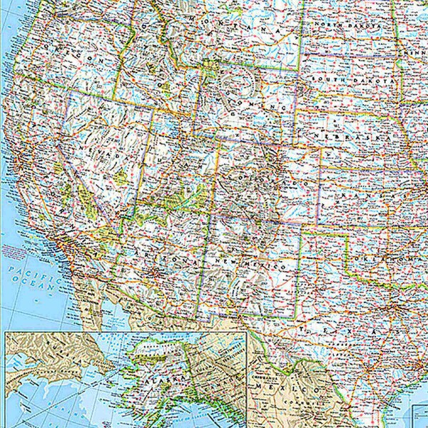 National Geographic United States Classic Map, Poster Size and Laminated, 36'' x 24'' - RE01020385