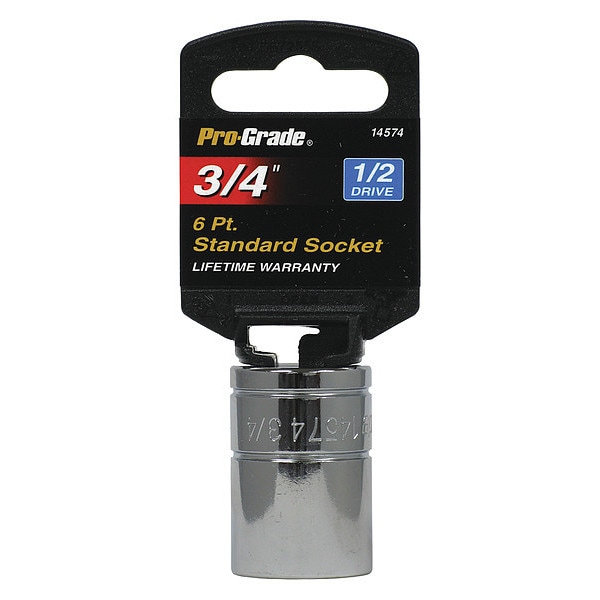 Pro-Grade Tools Socket, 1/2"Dr., 6Pt., 3/4" - 14574