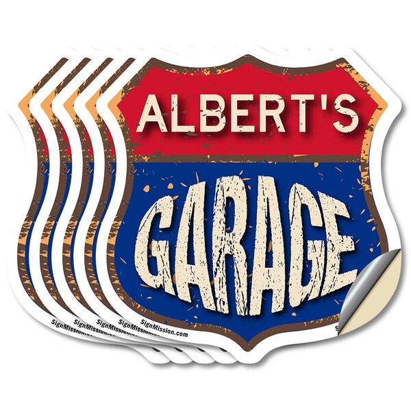 Signmission Albert's Garage, 6 inch X 6 inch, Vinyl Decal, 5PK - SHI-D-5PACK-6-383-ALBERT
