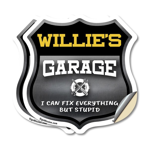 Signmission Willie's Garage I Can Fix Everything But Stupid, 4 inch X 4 inch, Vinyl Decal, 2PK - SHI-D-2PACK-4-490-WILLIE